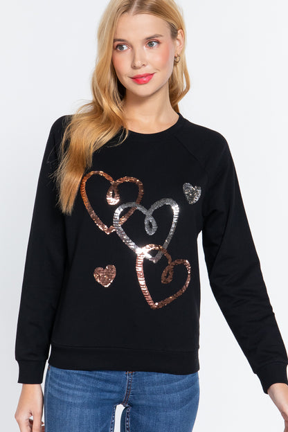 Black Sequins French Terry Pullover Top