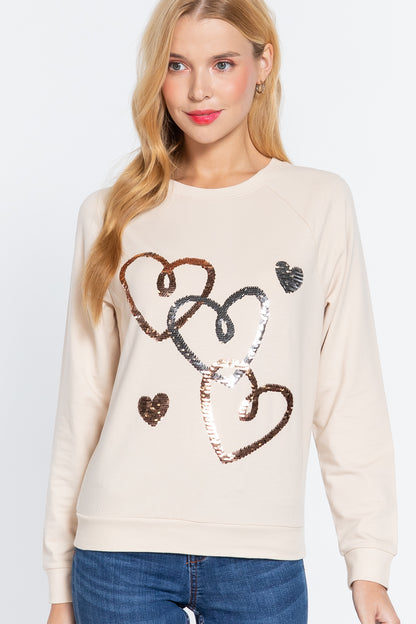 Bone Sequins French Terry Pullover Top