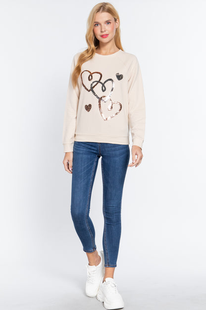 Bone Sequins French Terry Pullover Top