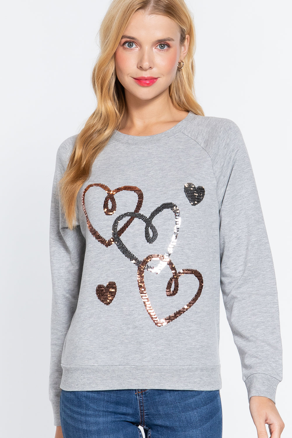 Heather Grey Sequins French Terry Pullover Top