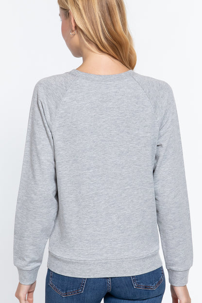 Heather Grey Sequins French Terry Pullover Top