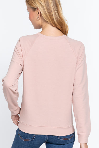 Pale Pink Sequins French Terry Pullover Top