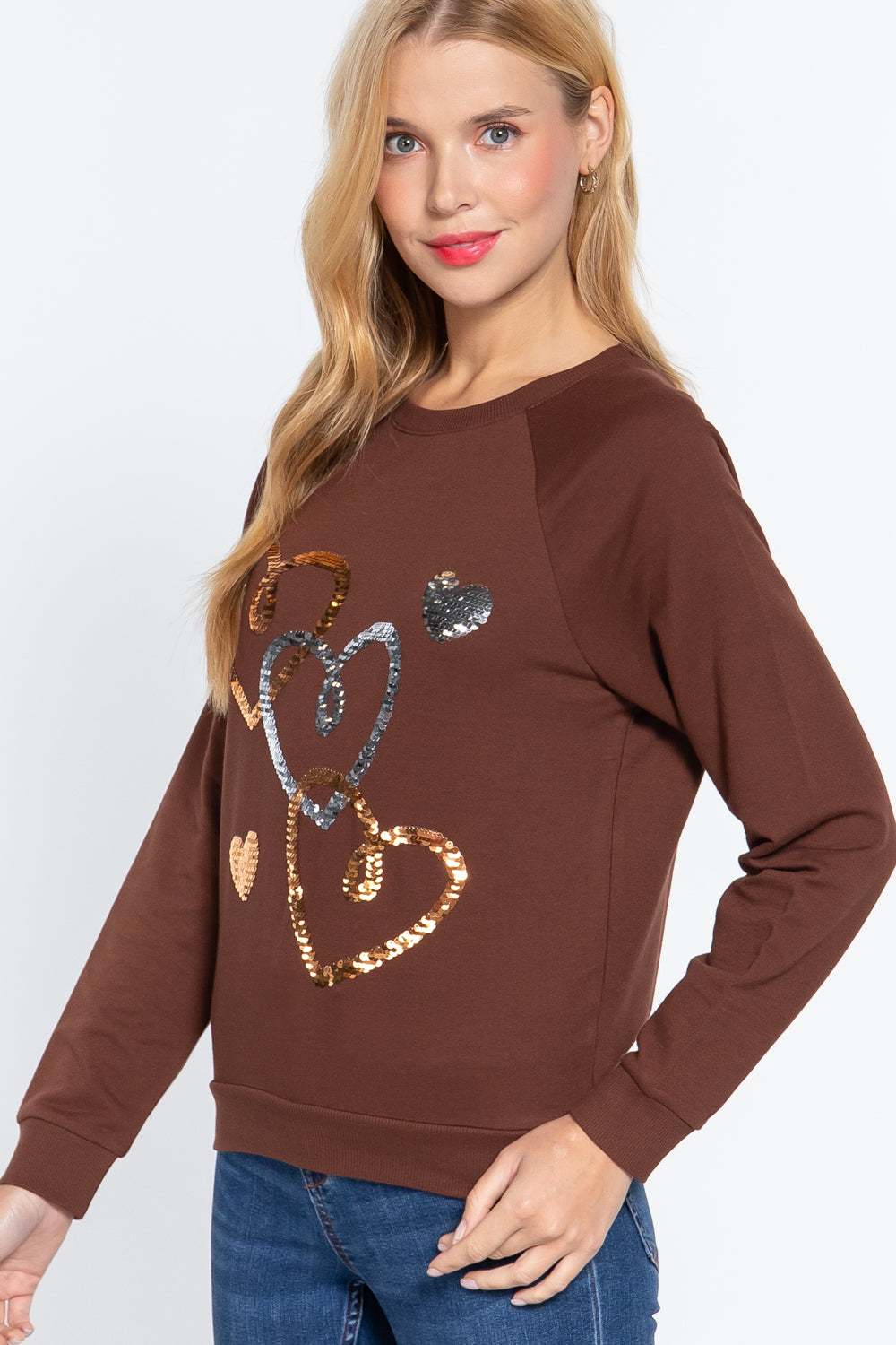 Sepia Sequins French Terry Pullover Top