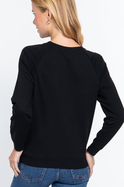 Black Sequins French Terry Pullover Top