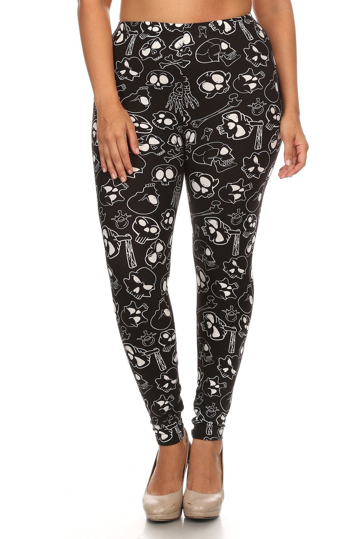 Plus Size Skull Print Full Length Leggings