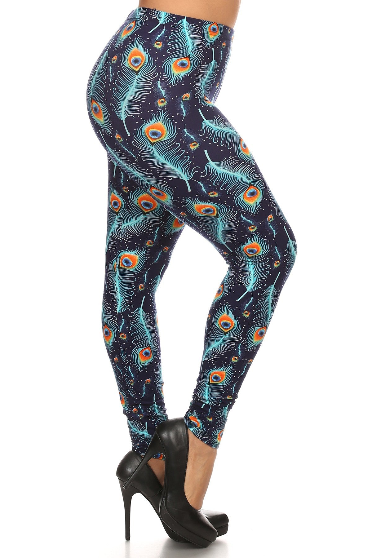 Plus Size Peacock Print Leggings