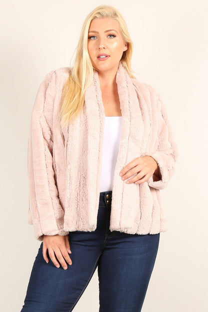 Blush Plus Size Faux Fur Jackets With Open Front And Loose Fit