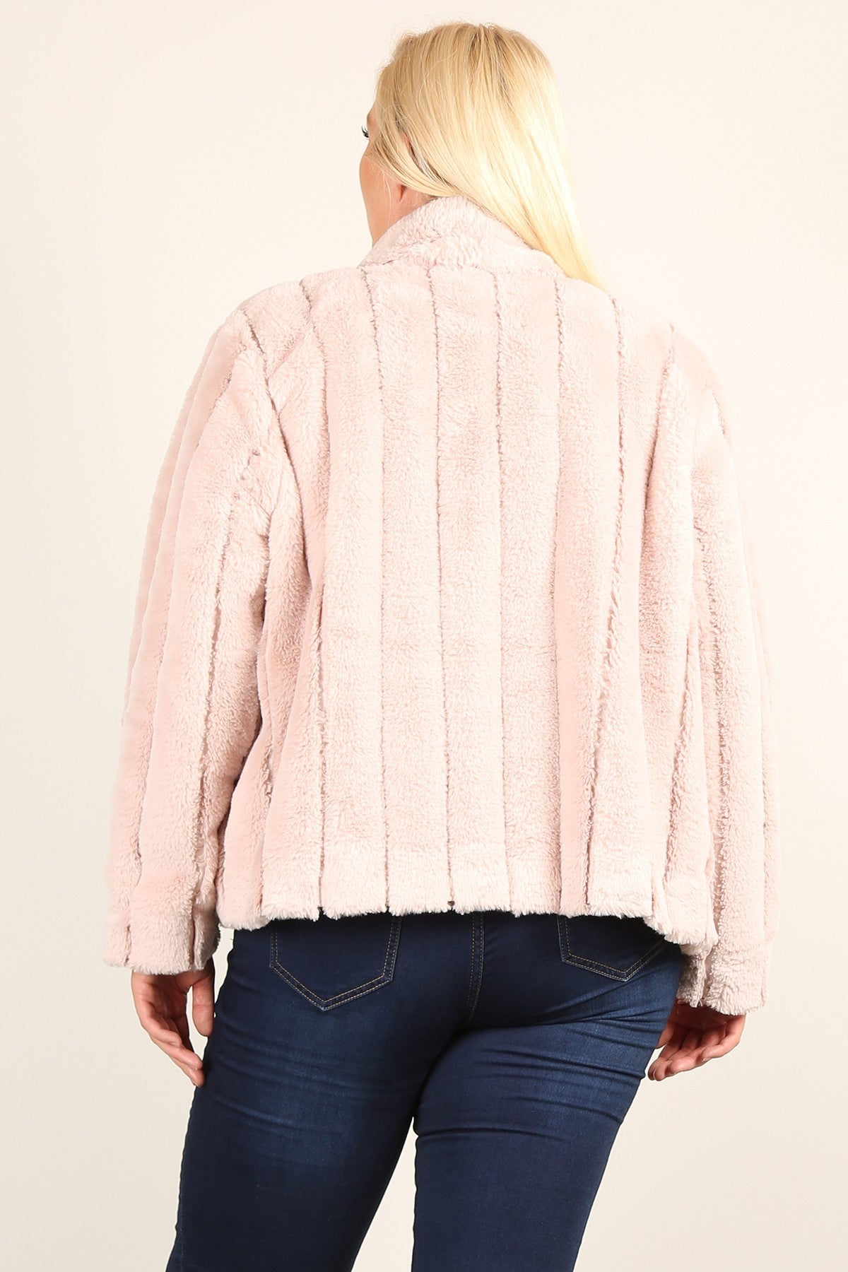 Blush Plus Size Faux Fur Jackets With Open Front And Loose Fit