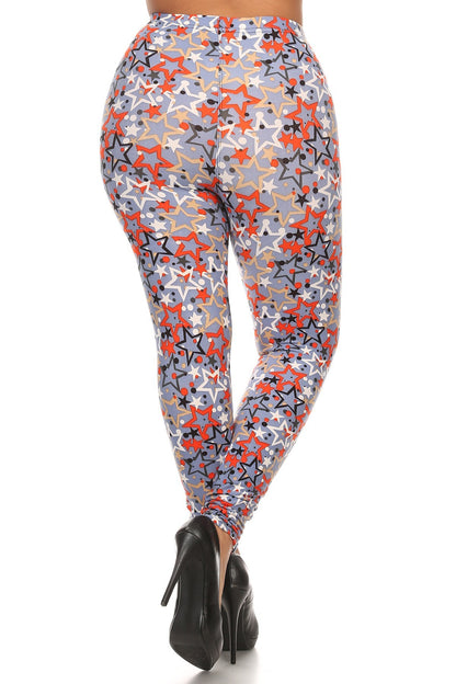 Plus Size Star Print Full Length Leggings