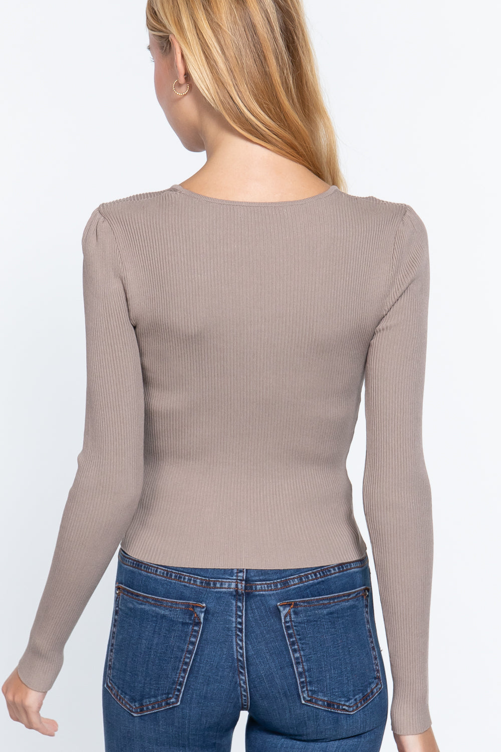 Mushroom Shirring Sweetheart Neck Sweater