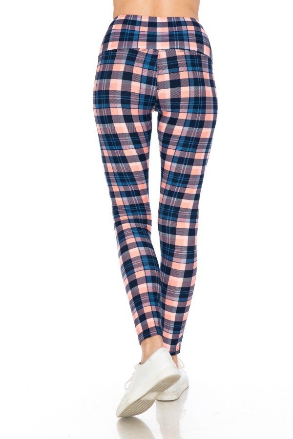 Plaid Print Yoga Style Knit Leggings