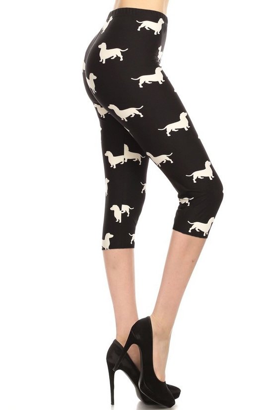 Dog Print High Waist Fitted Capri Leggings