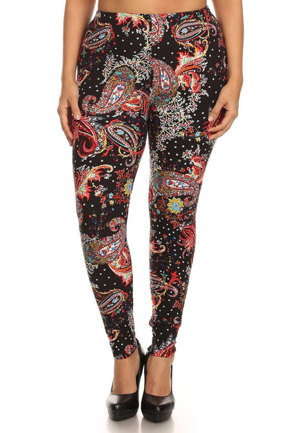 Multi-color Paisley Print Full Length Leggings