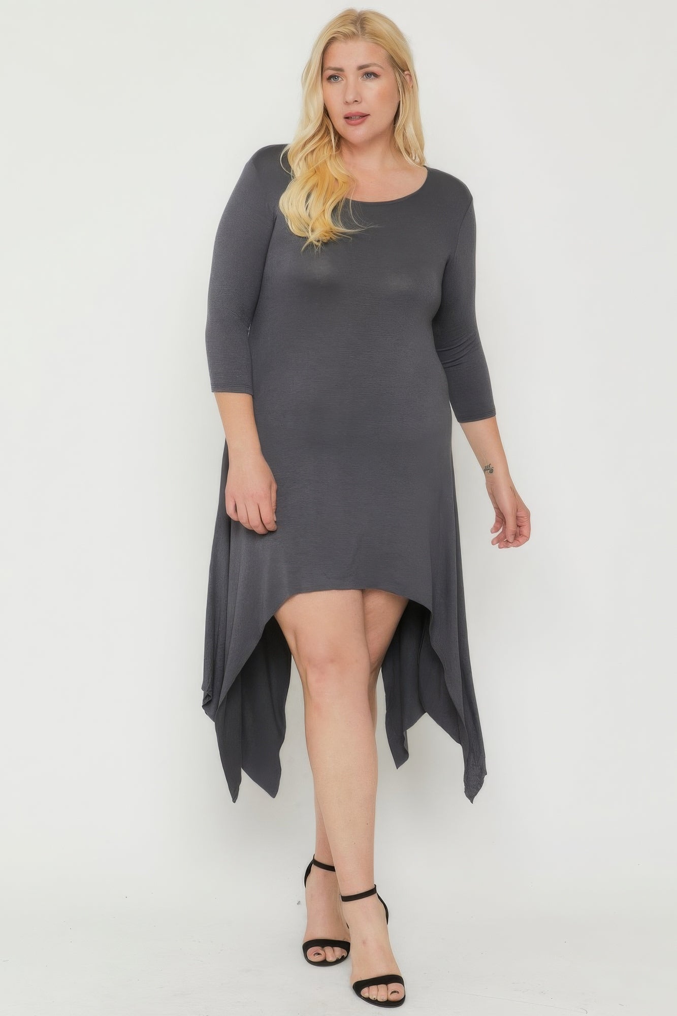 Asymmetrical Raw Edge Hem Solid Dress - Charcoal Gray