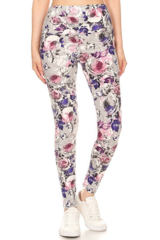 Floral Printed Yoga Style Knit Legging With High Waist