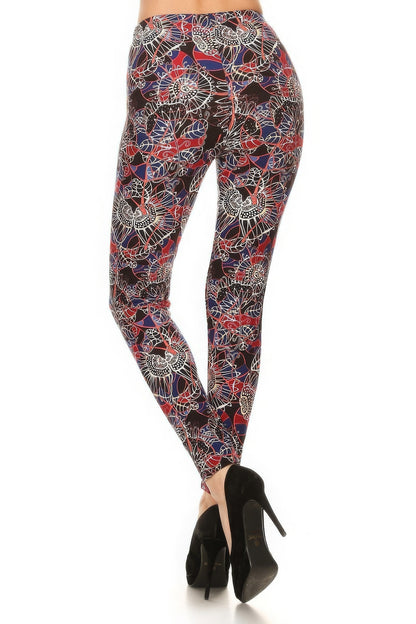 Floral Print High Waist Basic Solid Leggings