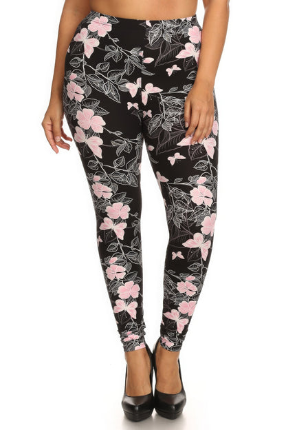 Plus Size Super Soft Butterfly Graphic Printed Knit Leggings