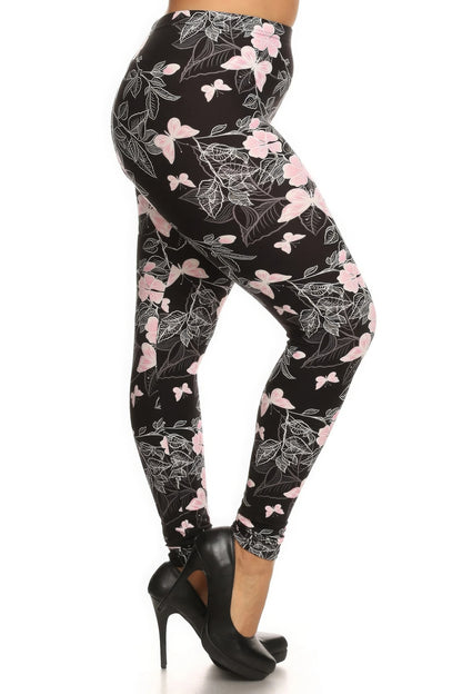 Plus Size Super Soft Butterfly Graphic Printed Knit Leggings