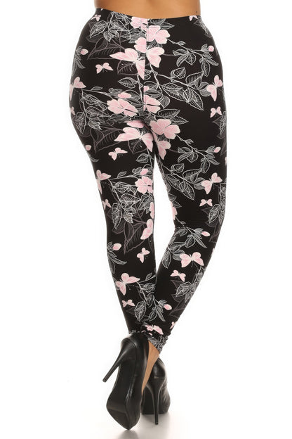 Plus Size Super Soft Butterfly Graphic Printed Knit Leggings