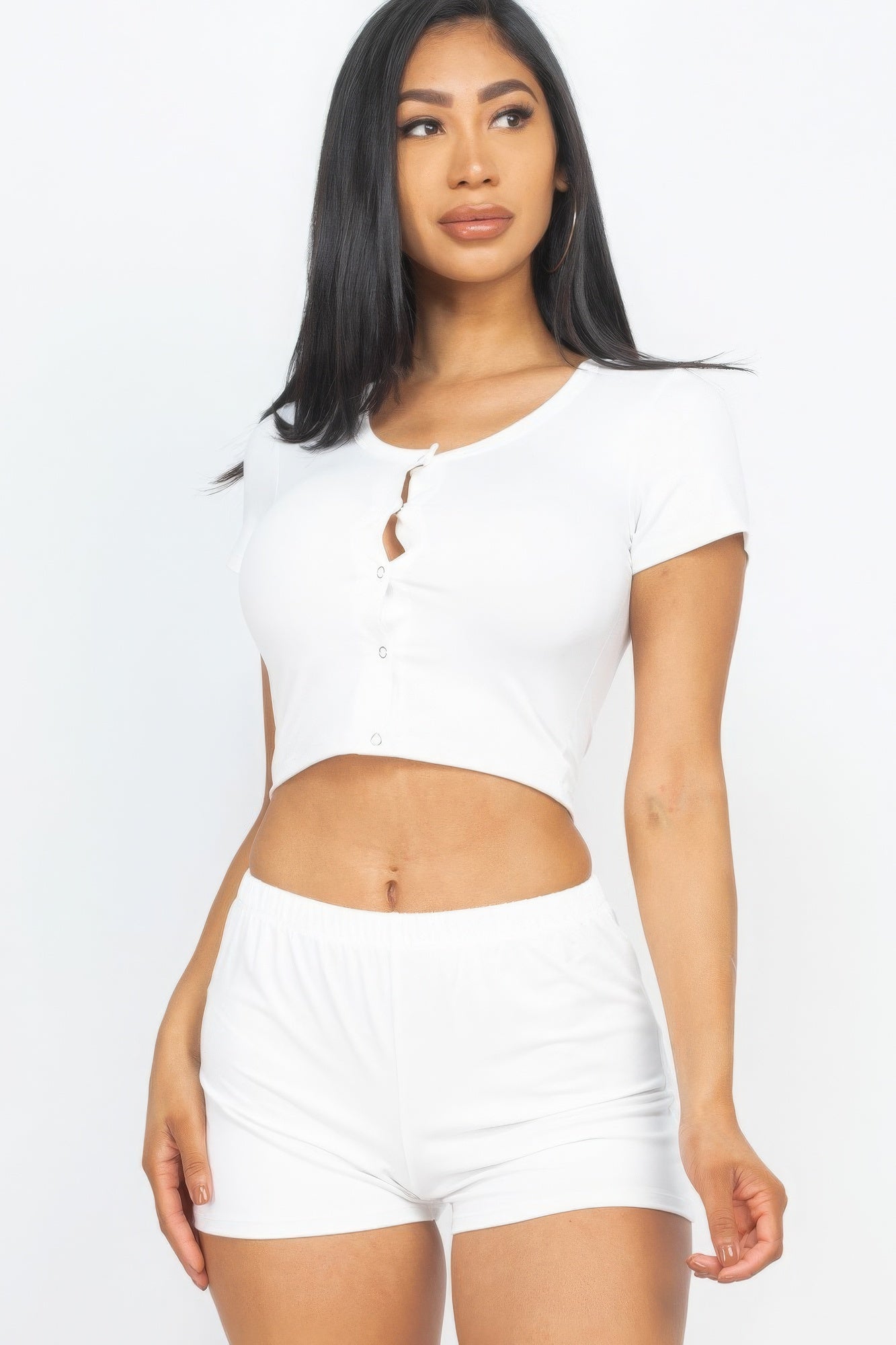 White Cropped Tank Top And Shorts Set