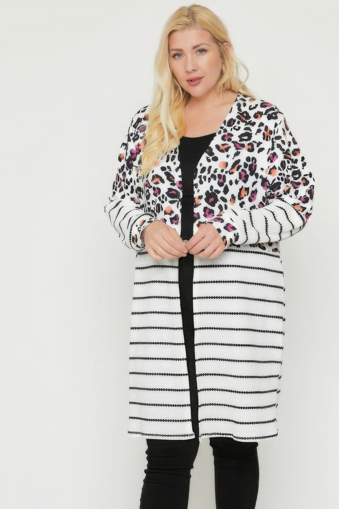 Long Sleeves Print-Striped Cardigan