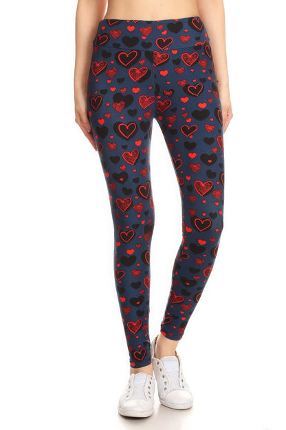 Heart Print Full Length Fitted Leggings