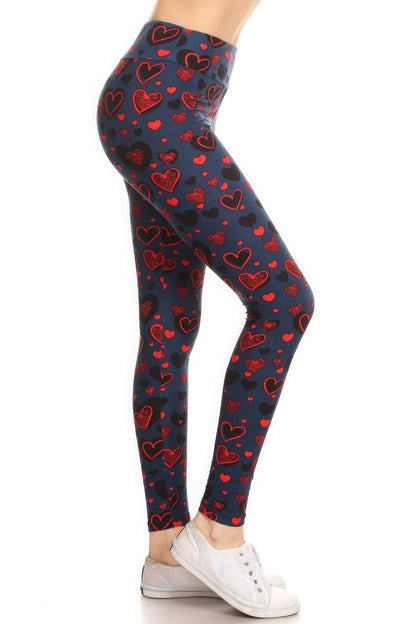 Heart Print Full Length Fitted Leggings