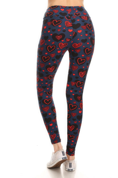 Heart Print Full Length Fitted Leggings