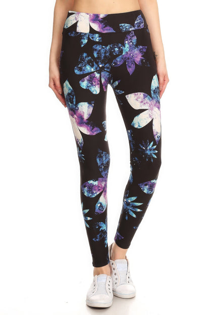 Galaxy Silhouette Floral Print Full Length Leggings