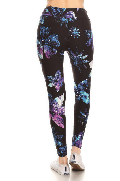 Galaxy Silhouette Floral Print Full Length Leggings