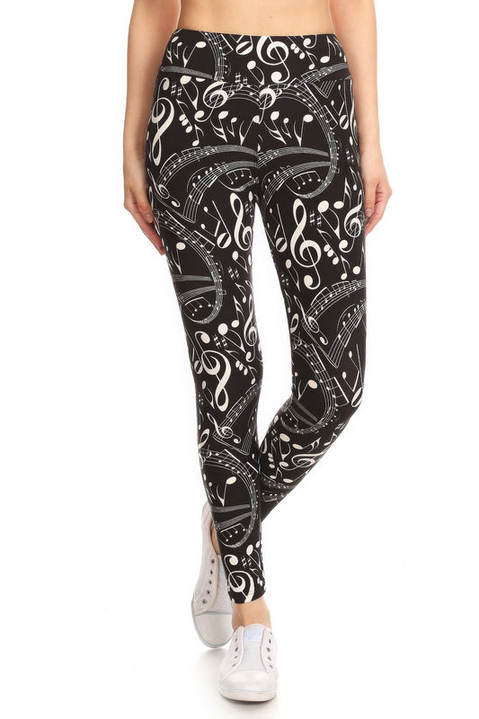 Music Note Print Full Length Fitted Leggings