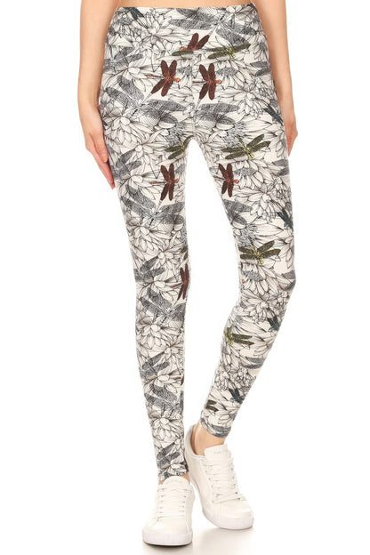 Dragonfly Print Full Length Fitted Leggings