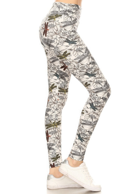 Dragonfly Print Full Length Fitted Leggings