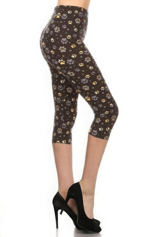 Paw Print High Rise Fitted Capri Leggings