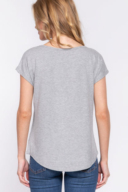 Heather Grey Short Dolman Sleeve Rib Knit Top