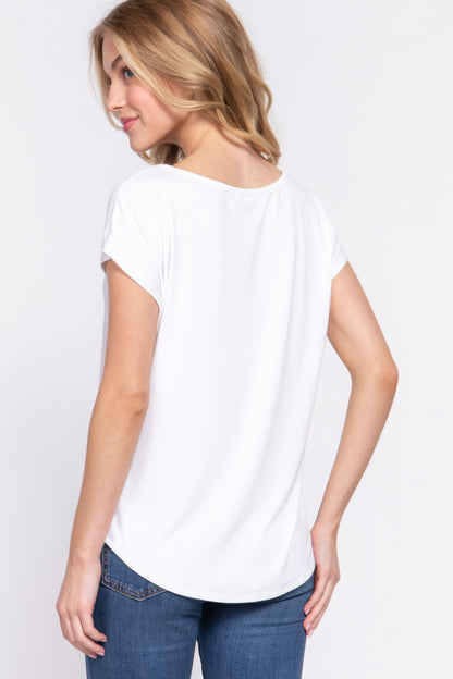 Off White Short Dolman Sleeve Rib Knit Top