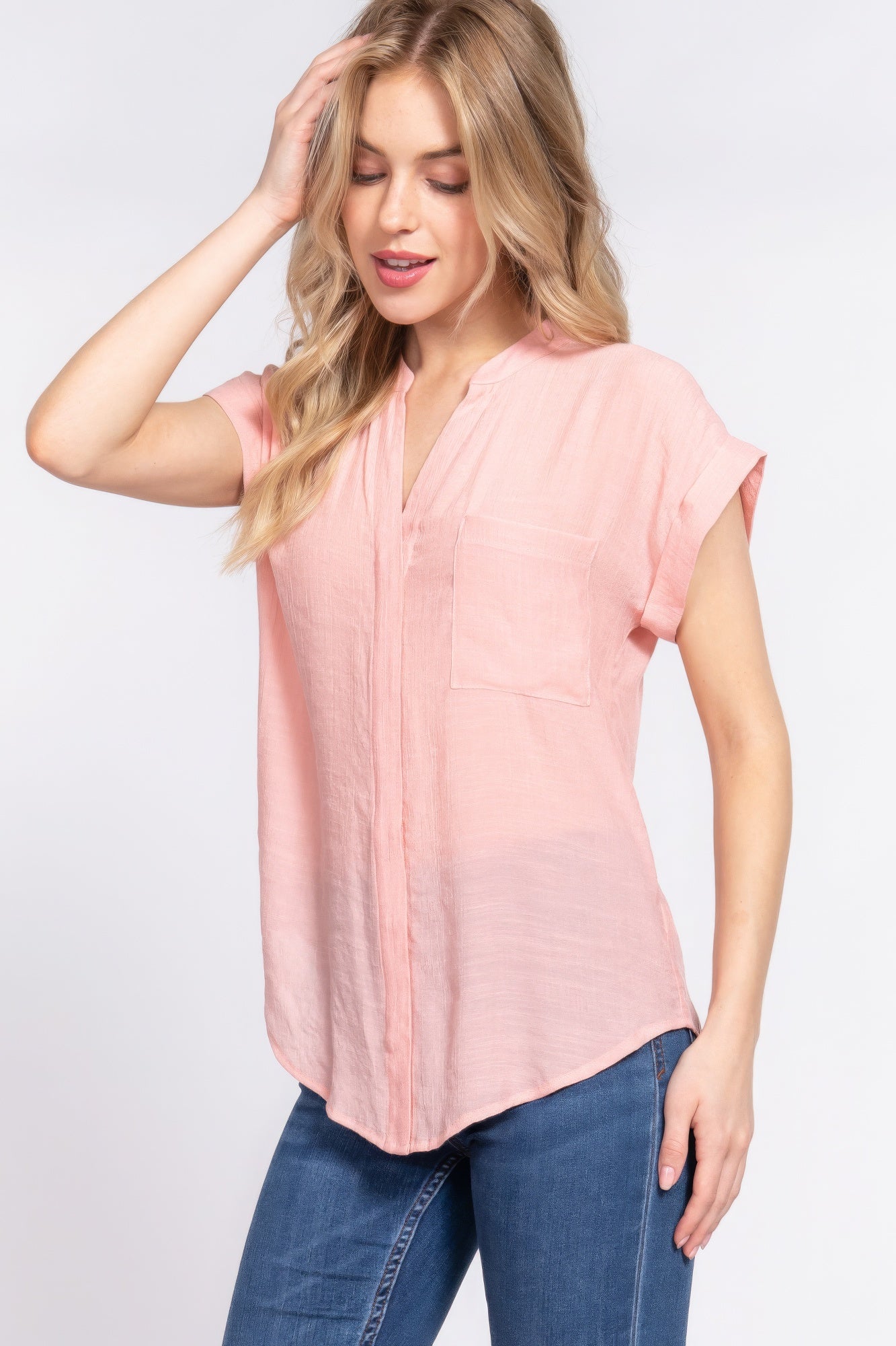 Pink Dolman Sleeve Button Down Woven Top