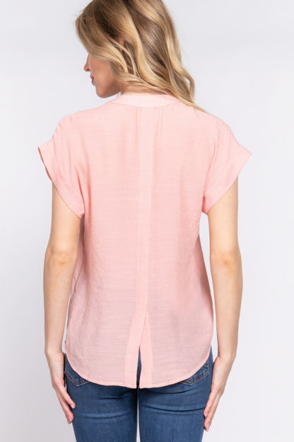 Pink Dolman Sleeve Button Down Woven Top