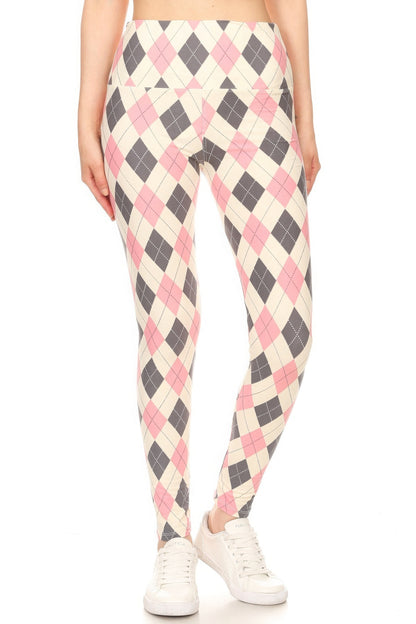 Argyle Printed Yoga Style Knit Legging With High Waist