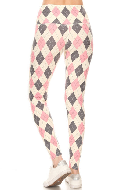 Argyle Printed Yoga Style Knit Legging With High Waist