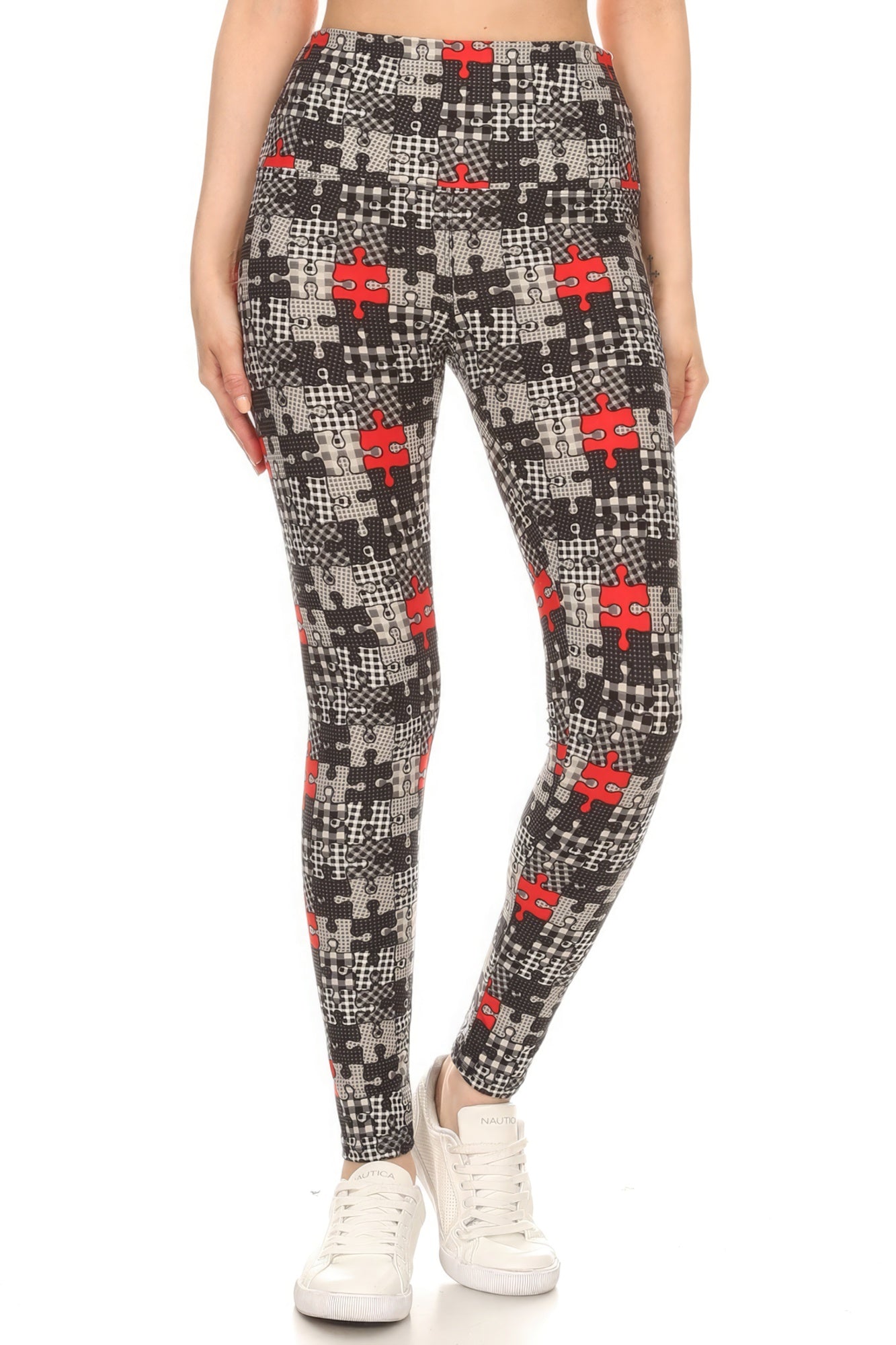 Puzzle Printed Knit Yoga Style Leggings