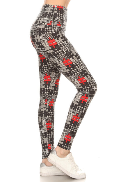 Puzzle Printed Knit Yoga Style Leggings