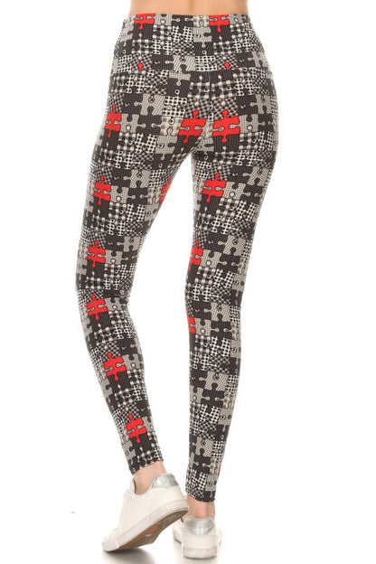 Puzzle Printed Knit Yoga Style Leggings