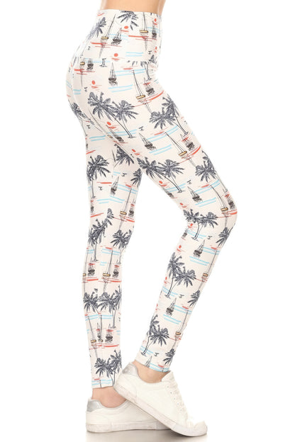 Sailor Print Yoga Style Knit Leggings