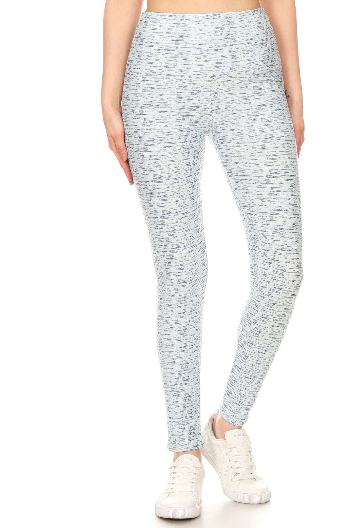 Blue and White Printed Yoga Knit Legging With High Waist