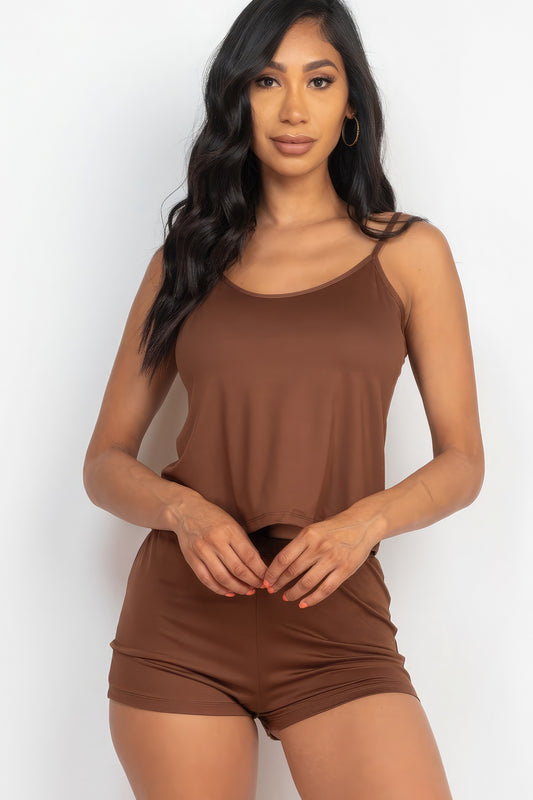 Downtown Brown Cami Top & Shorts Set