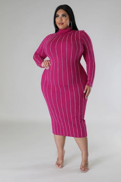 Turtle Neck Stretch Dress - Magenta