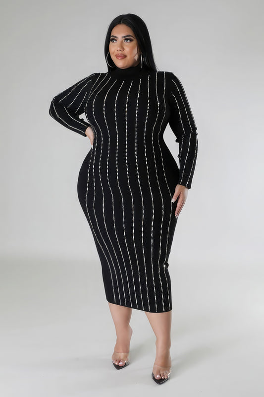 Turtle Neck Stretch Dress - Black