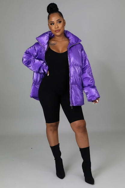 Purple Nylon Non-stretch Bomber Jacket