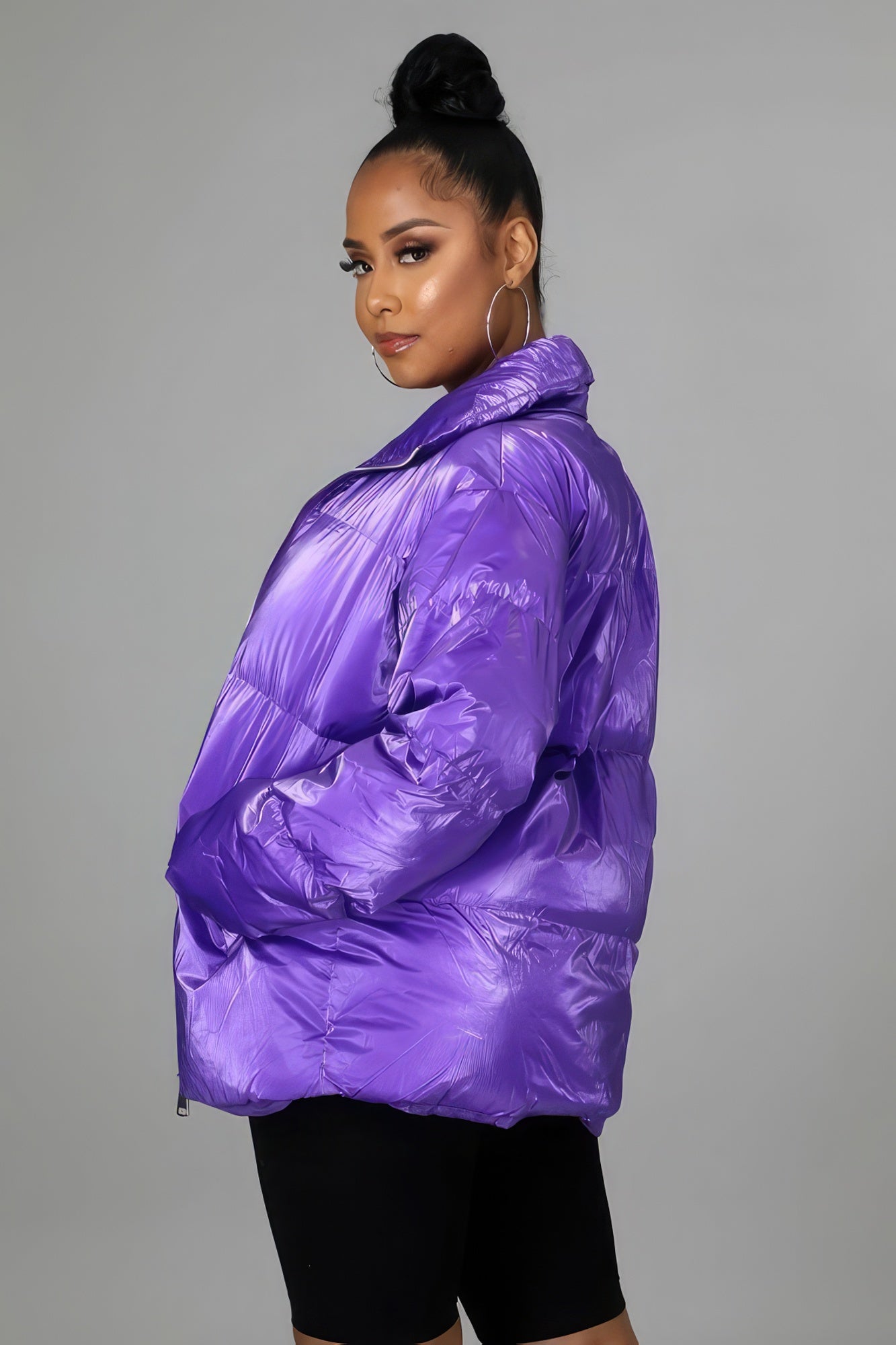 Purple Nylon Non-stretch Bomber Jacket